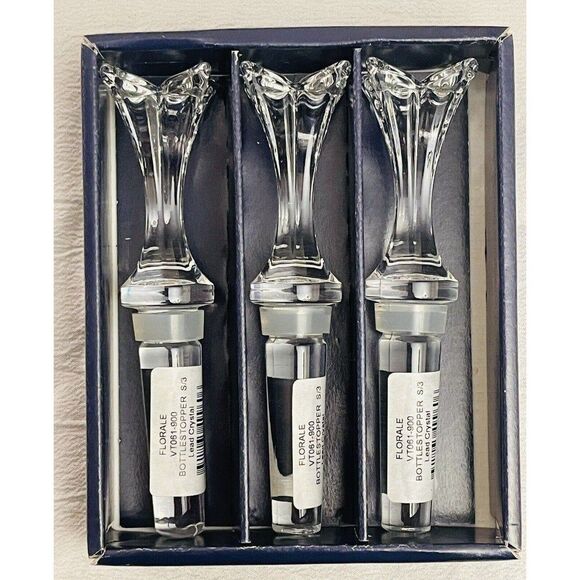 3 MIKASA Lead Crystal Florale Decanter Bottle Stoppers 5" Czech Republic New VTG - Picture 1 of 7